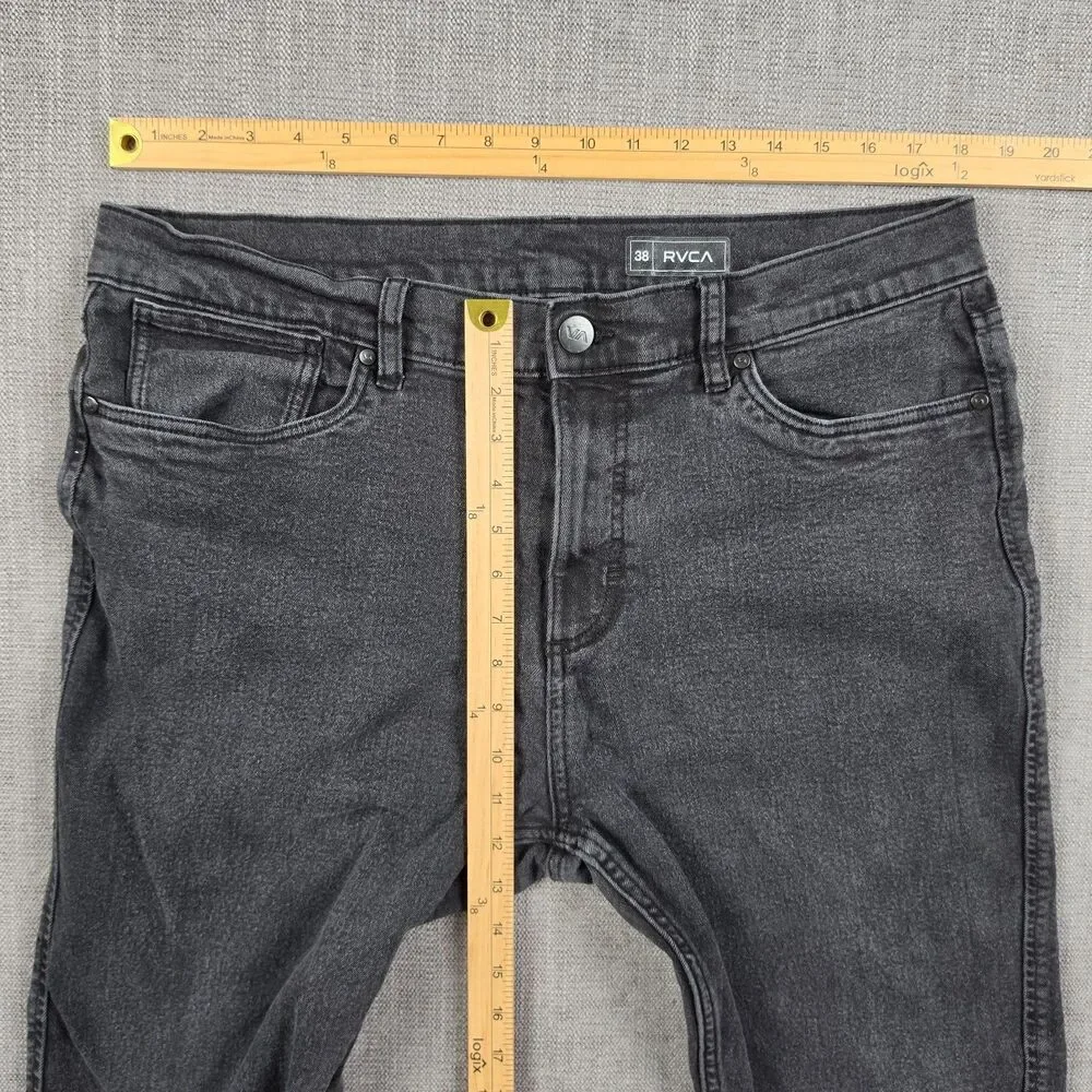 RVCA Mens Jeans 38 Black Denim Pants Slim Straight Stretch Skate Grunge 2000s